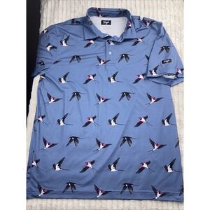 Waggle Polo Shirt Mens Large Blue Birds Sparrow AOP Golf‎ Performance Nice Comfy